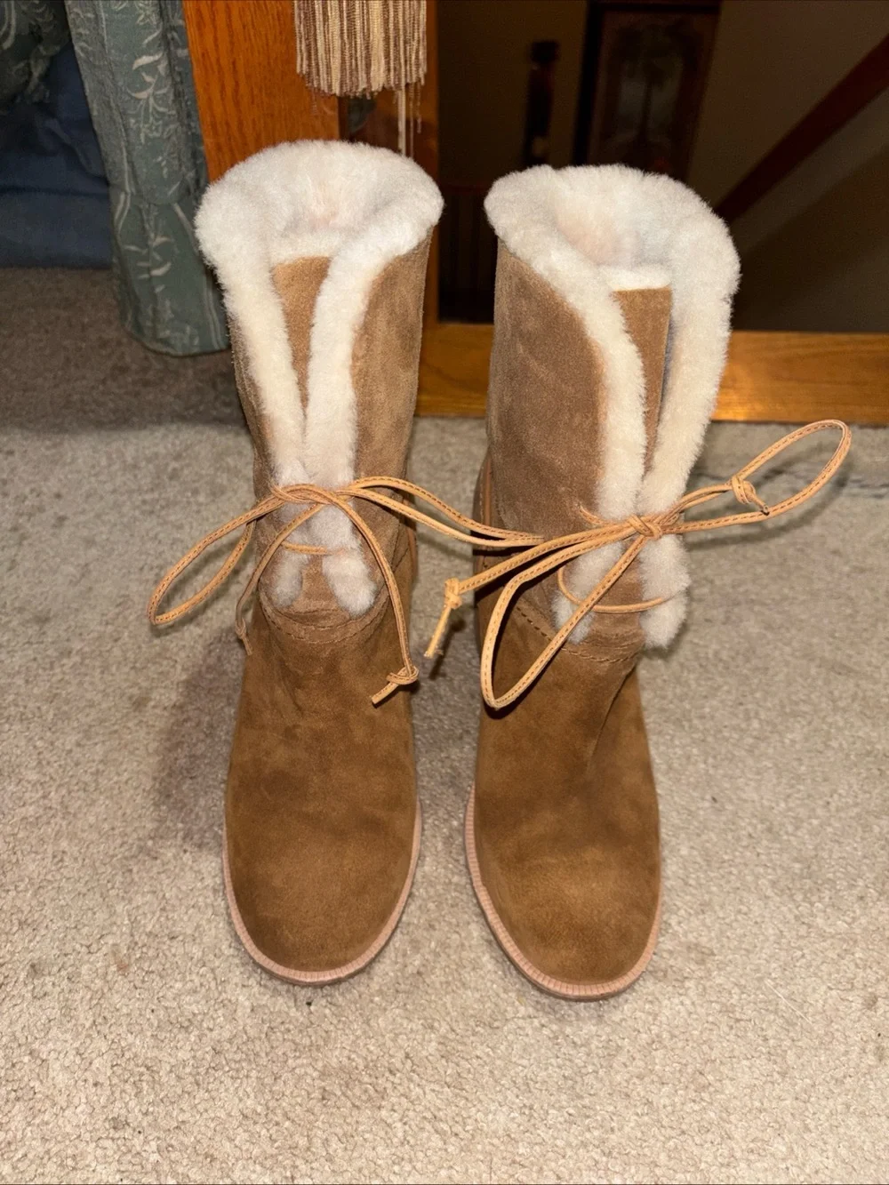 UGG Chestnut Suede Shearling Lace-Up Winter Boots